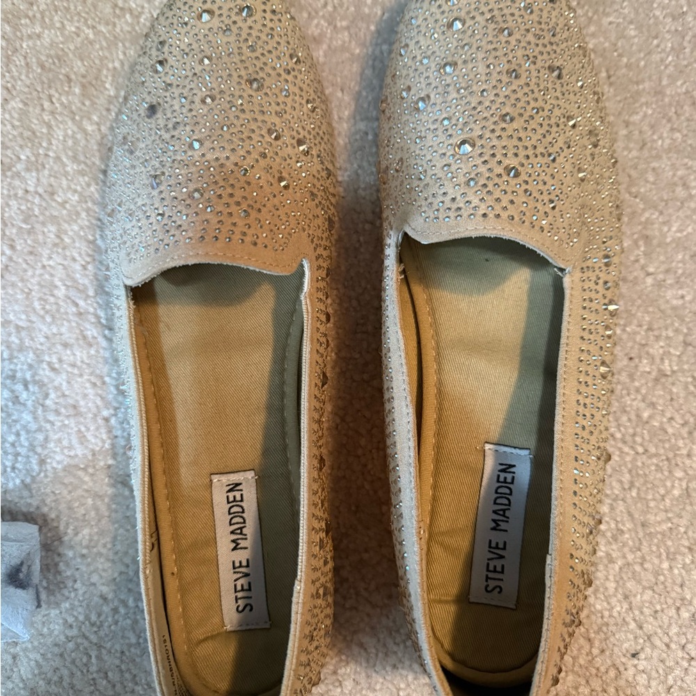 Steve Madden Beige Crystal Slip-On Loafers